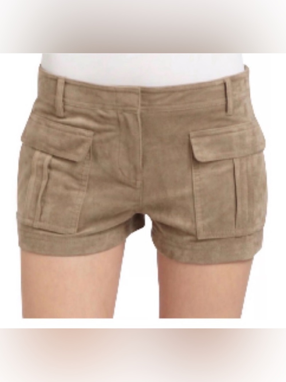BCBG Max Azria Suede-Look Cargo Short in Taupe